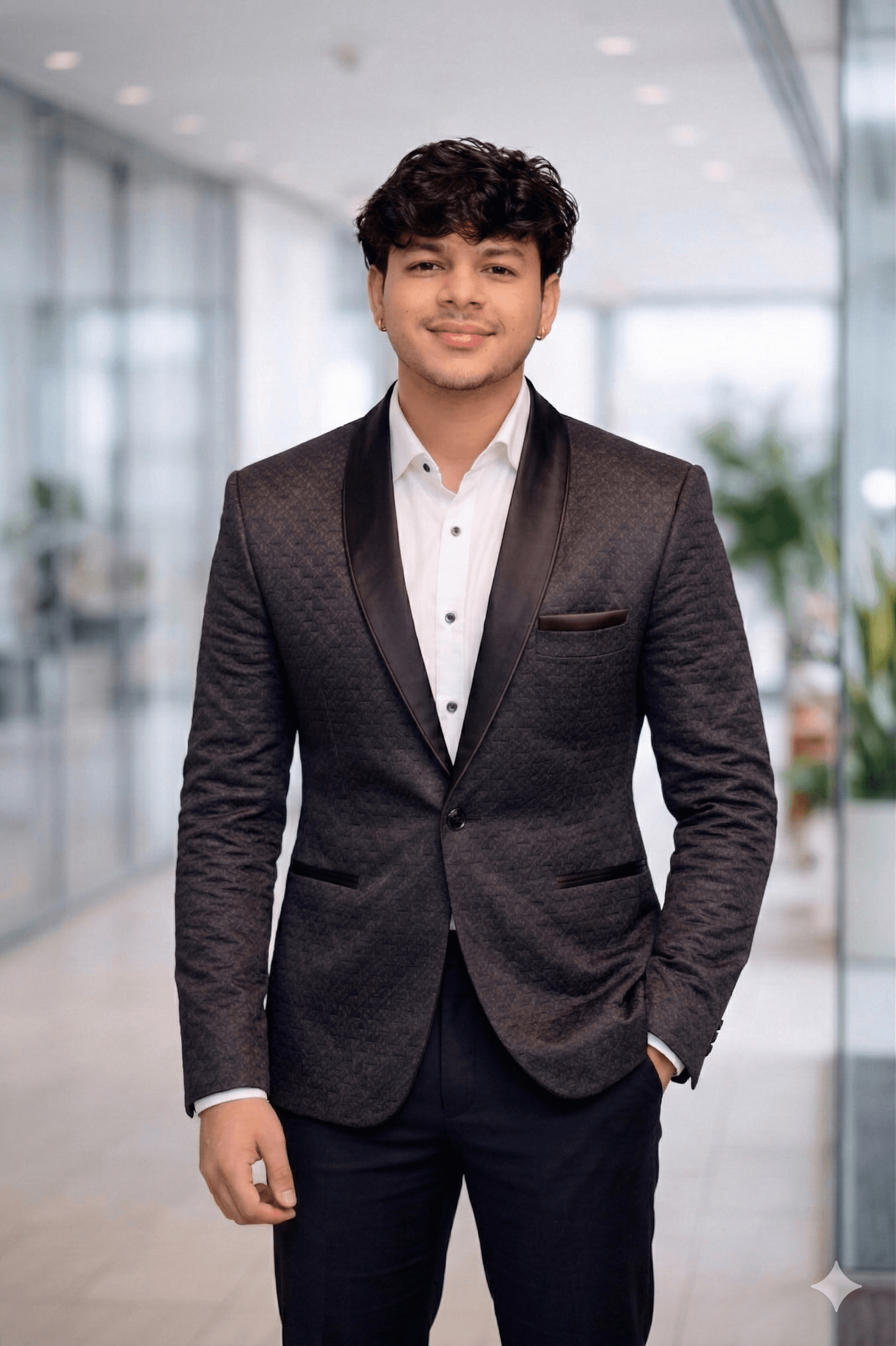 Shivam Verma, founder of BhaShaVox, standing portrait in a professional studio